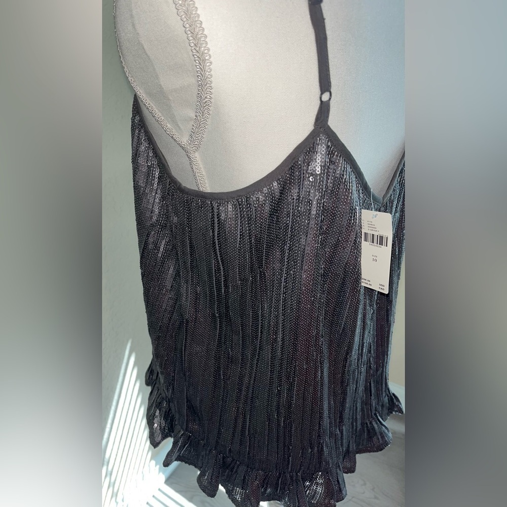 NWT Anthropologie ‘Amelie’ Gunmetal Sequin Ruffle Cami - Picture 4 of 7
